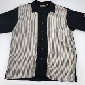 Bobby Chan World Series Poker Silk Button Front Shirt XL Black Ivory Stripe WSOP